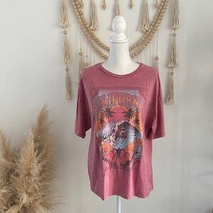 Mighty Fine pink acid wash tee shirt oversize graphic tee California vibes small